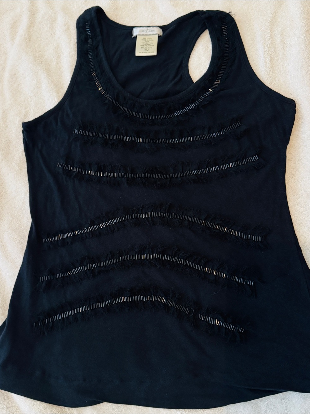 Black Beaded Racerback Tank Top Size PM